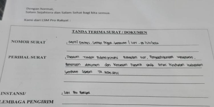 Proyek Puskesmas hingga Dugaan Pungli, LSM PRO RAKYAT Minta Kejati Periksa Dinkes Lamsel